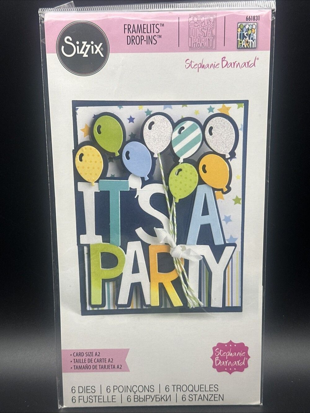 Discontinued Sizzix Framelits Die Set 6PK - Card It's a Party Drop-ins #661831